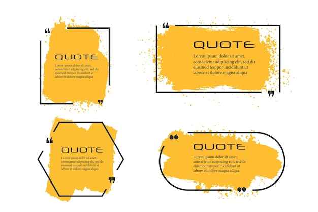 Quote box frame, big set.Quote box icon.Texting quote boxes. Blank Grunge brush background. Vector