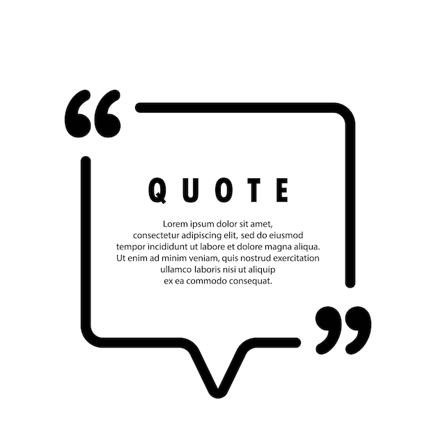 Quote icon. Quotemark outline, speech marks, inverted commas or talking mark collection. Square shape. Blank for your text. Frame. Vector EPS 10. Isolated on background.