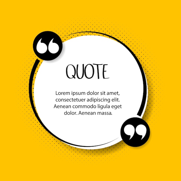 Quote text bubble. Commas, note, message and comment on a yellow background. Vector illustration.