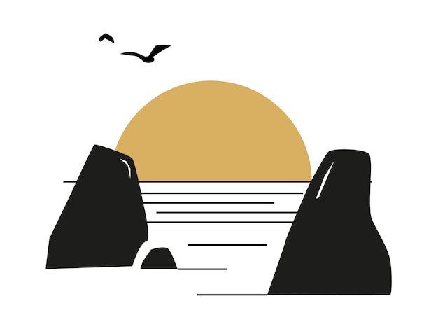 R 1Sunset over the sea Vector illustration in a flat style