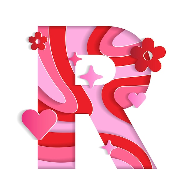 R Alphabet Valentines Day Love Character Font Letter Paper Flower Heart 3D Layer Paper Cutout Card