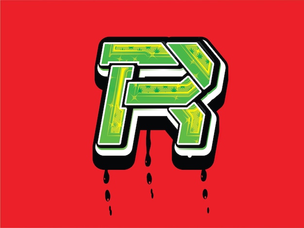 Vector r cannabis letter logo with drip effect