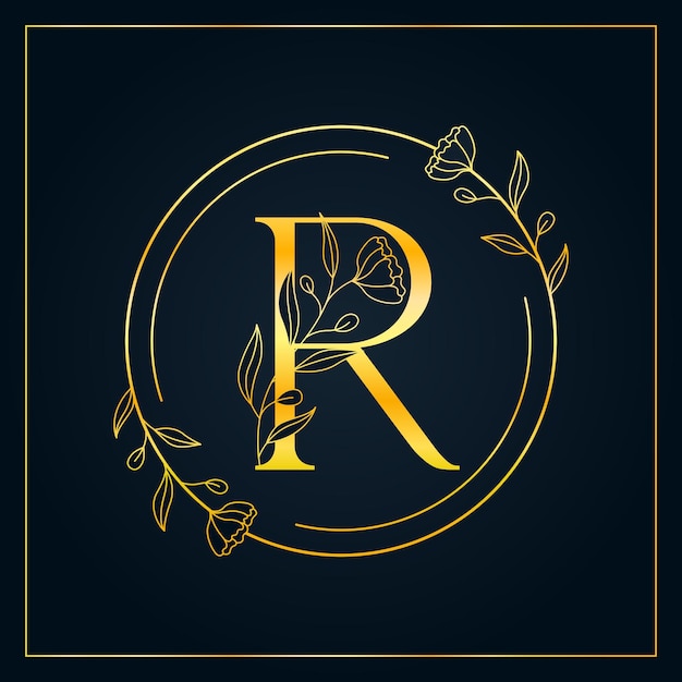 Vector r gold elegant floral letter logo