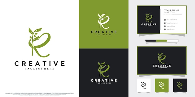 R latter logo design with nature beauty and business card