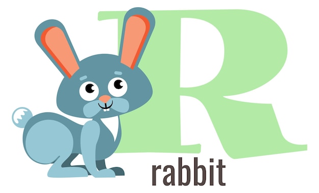 R letter card Cartoon rabbit alphabet word