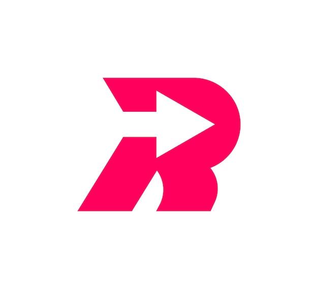 R letter logo moving in arrow direction. Futuristic corporate identity logo, company graphic design.