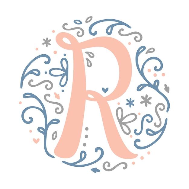 ' R ' Letter Monogram Design - feminine letter decoration alphabet - floral detail