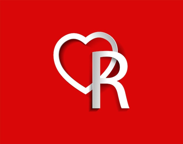 Vector r letter with a heart on red background for lovers and friends