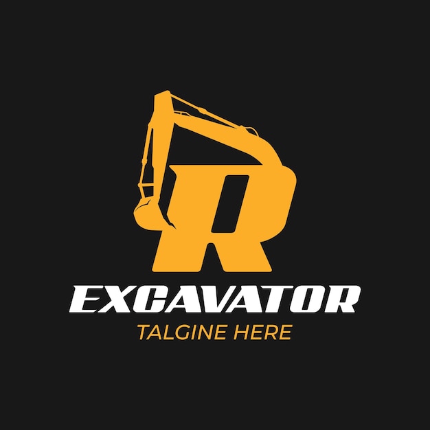 R logo excavator for construction company Heavy equipment template vector illustration for your brand