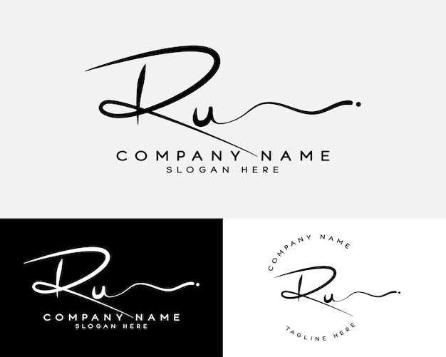 Vector r u ru initial letter handwriting and signature logo