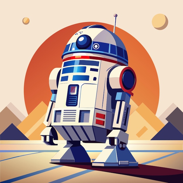 Vector r2d2 background white walk vector illustration flat 2