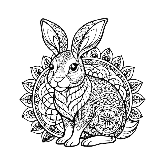 Vector rabbit adult coloring book