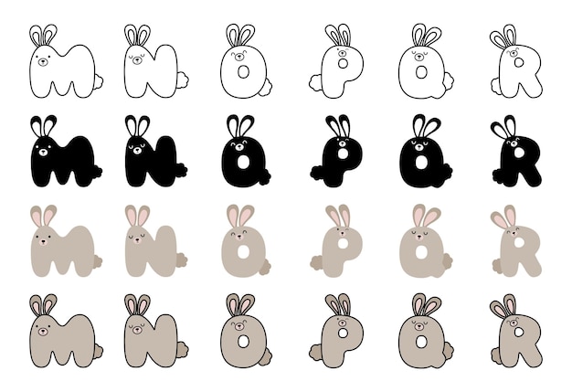 Rabbit alphabet in cartoon style