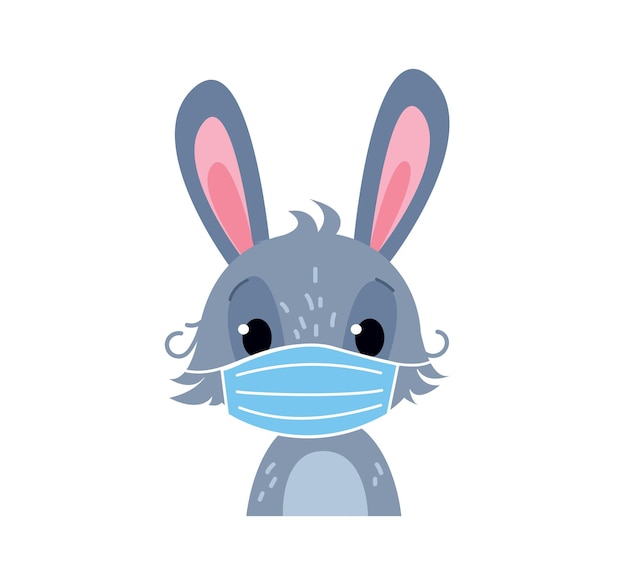 Rabbit avatar in a protective medical mask Kid wearing a mask from coronavirus Vector illustration