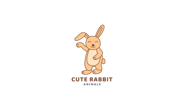 Rabbit or bunny happy hand up cute cartoon vector  illustration