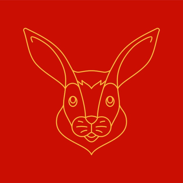 Rabbit bunny head muzzle with long ears Chinese New Year monochrome line icon vector