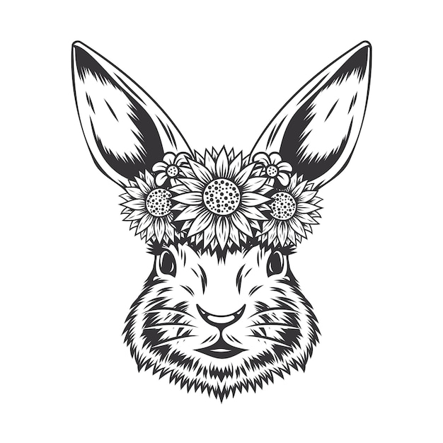 Rabbit Bunny lady flower line art. vintage. for easter event print design vector illustration.