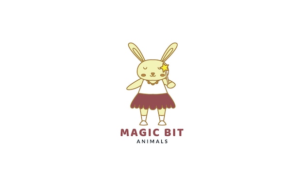 Rabbit or bunny or pet as magician cute cartoon logo vector  illustration