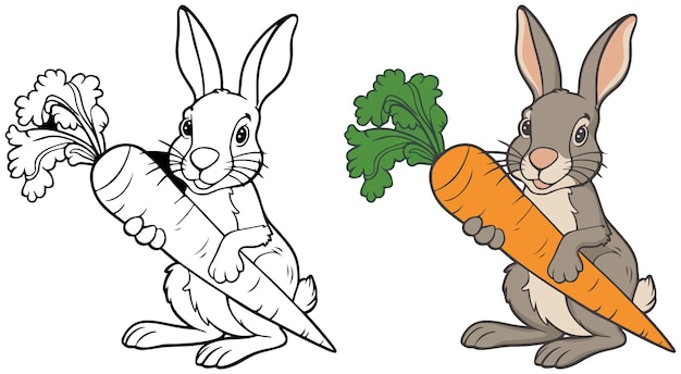 rabbit and a carrot coloring page illustration iamge