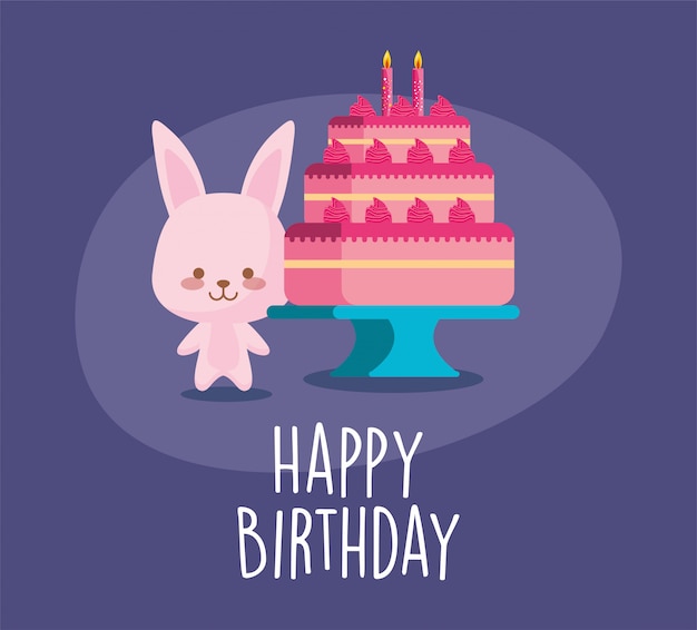 Rabbit cartoon cake and happy birthday