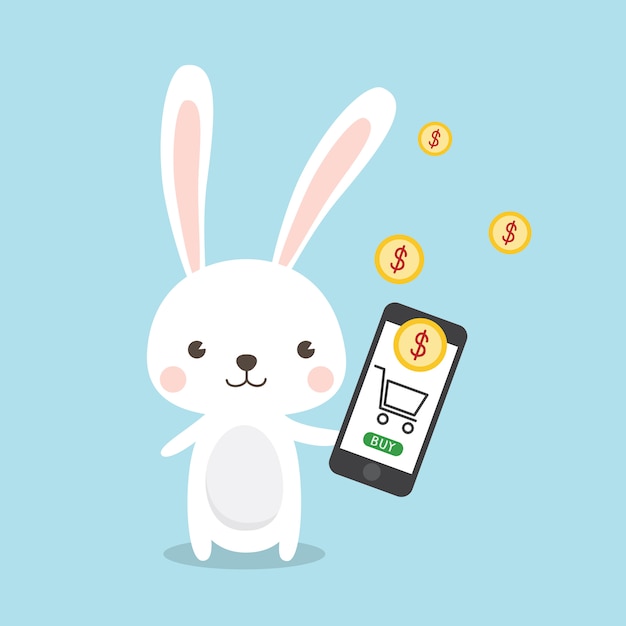 Rabbit Cartoon Character Online shopping concept