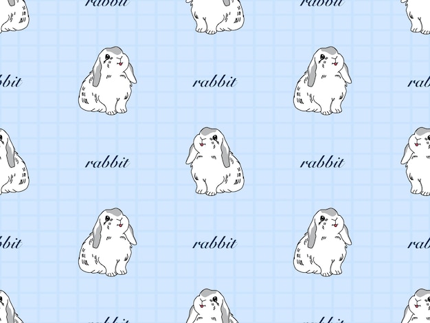 Rabbit cartoon character seamless pattern on blue background