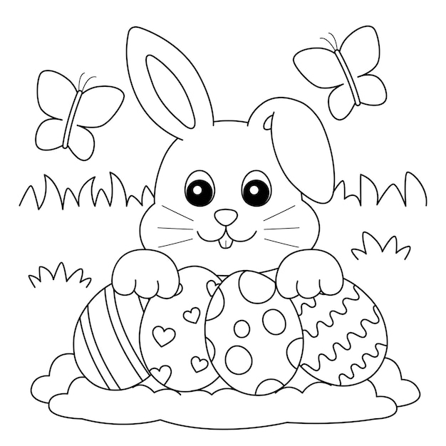 Rabbit Collecting Easter Egg Isolated Coloring