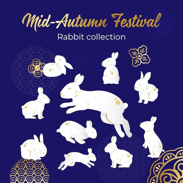 rabbit collection for mid autumn festival and decorative elements