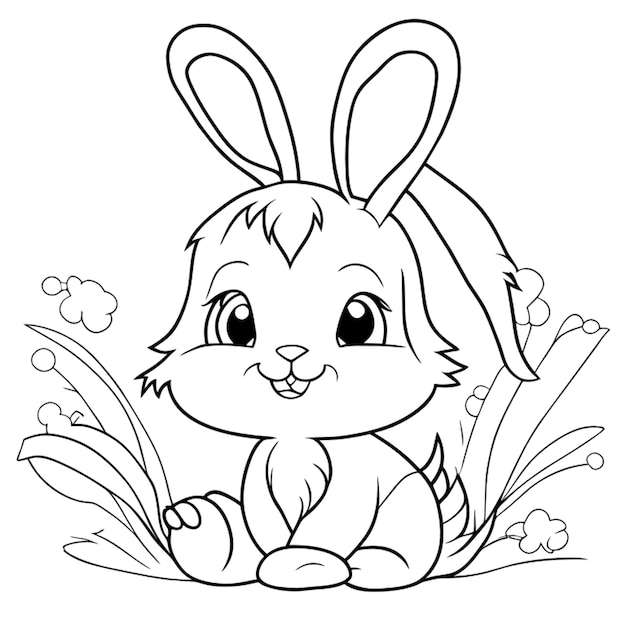 rabbit coloring book for kids no shade low details lovely santa vector illustration line art