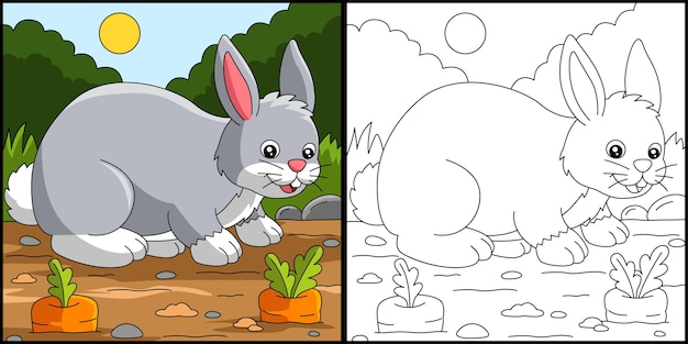 Rabbit Coloring Page Colored Illustration