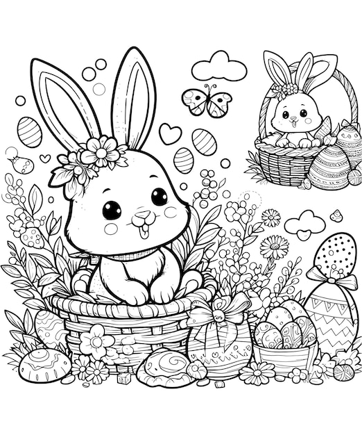 Vector rabbit coloring page vector illustration