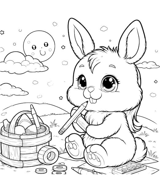 Rabbit Coloring Page vector illustration