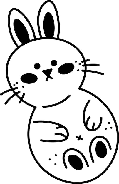 Rabbit doodle2 Cute single character rabbit Cartoon white and black vector illustration