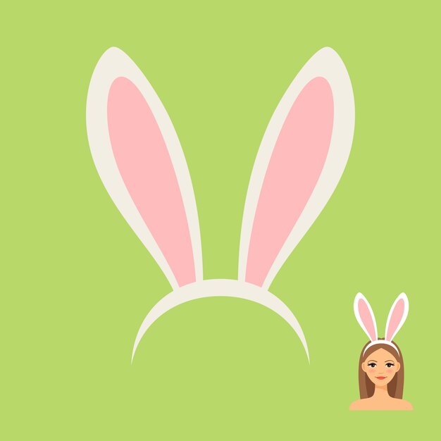 Vector rabbit ears head accessory and girls face with bunny hair vector illustration