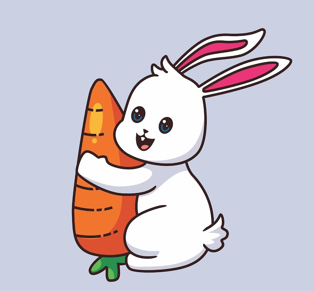 Rabbit eating a carrot cartoon illustration