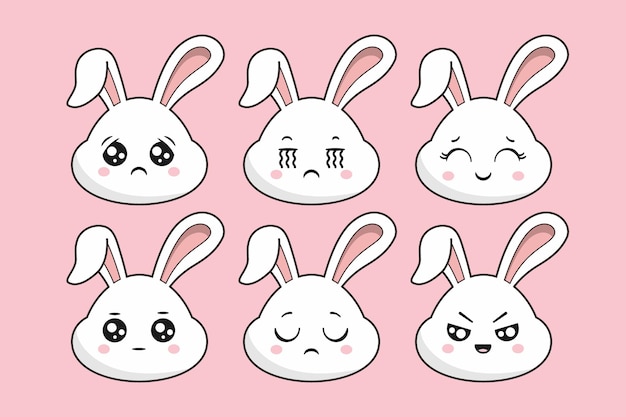 Rabbit Face Vector Cute Bunny Head Sticker Part 1