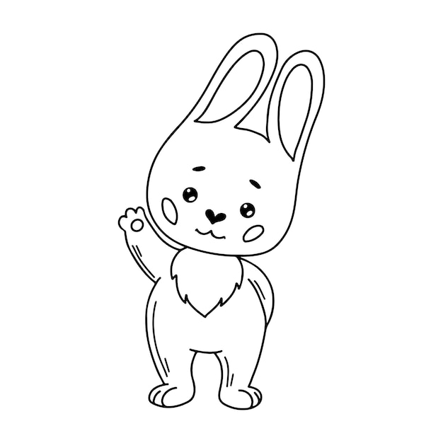 Rabbit in hand drawn doodle style Cute animal waving its paw Vector illustration Symbol of the year