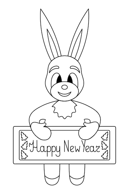 Rabbit The hare holds a poster with a wish in its paws The inscription on the plate happy new year