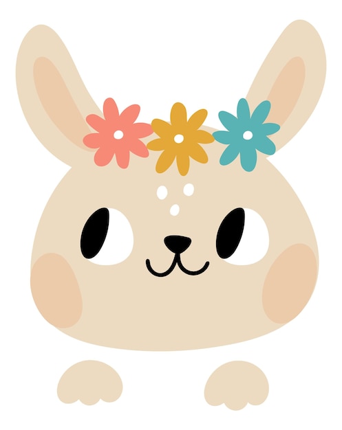 Rabbit head in floral wreath Spring holiday symbol