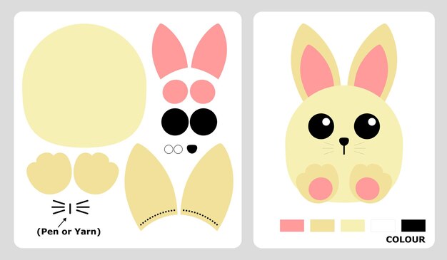 Vector rabbit head patterns for applique patchwork and paper crafts in cut and paste puzzle patterns