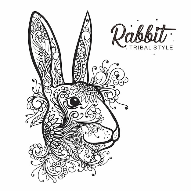 Rabbit head tribal style Hand drawn