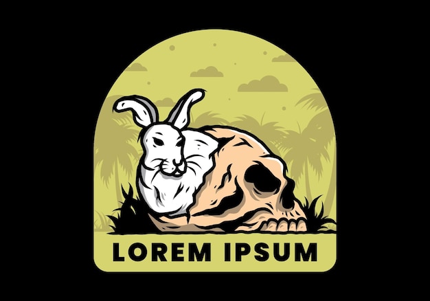 Rabbit hiding inside human skull illustration