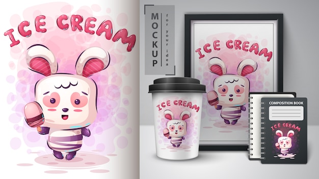 Rabbit and ice-cream poster and merchandising