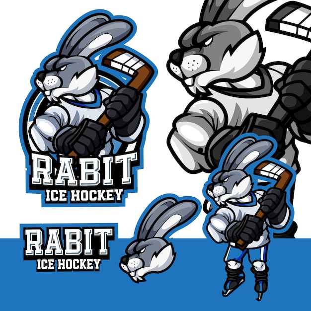 Rabbit Ice Hockey Logo Mascot Cartoon Character