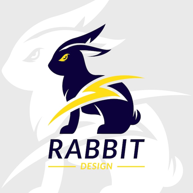 Rabbit illustration on black background. Negative space design. Vector icon template for your logo o