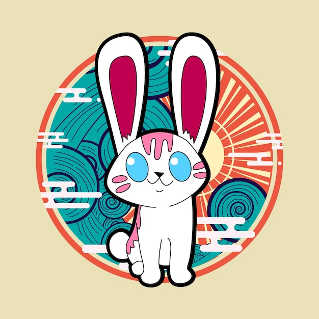 Rabbit illustration for new year logo, notebook, and background