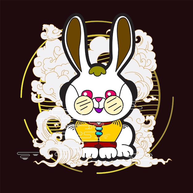 rabbit illustration with japanese style for kaijune event, notebook, logo