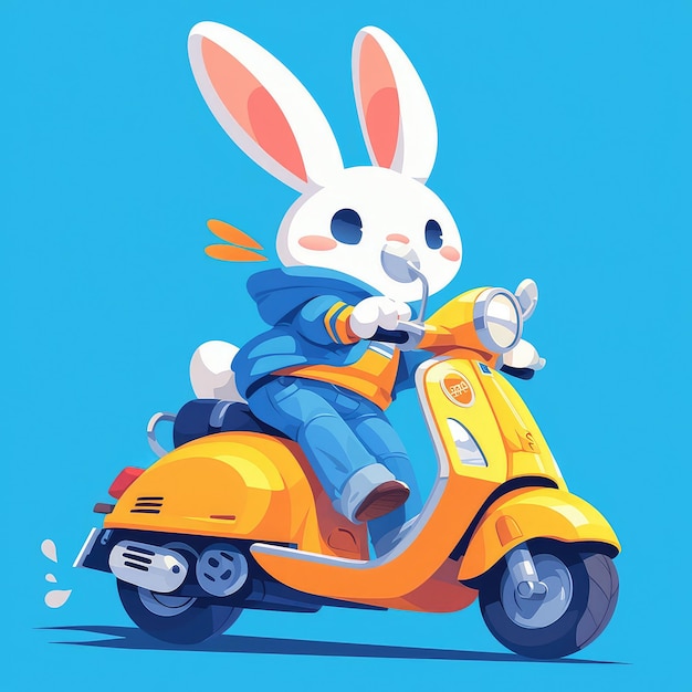 A rabbit is riding a scooter cartoon style