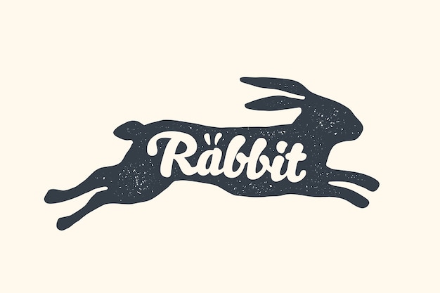 Rabbit, lettering. farm animals - Rabbit or hare side view profile.