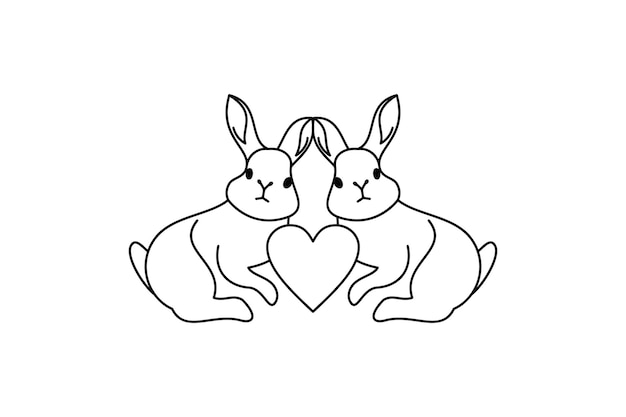 Rabbit love logo illustration design. line style bunny illustration